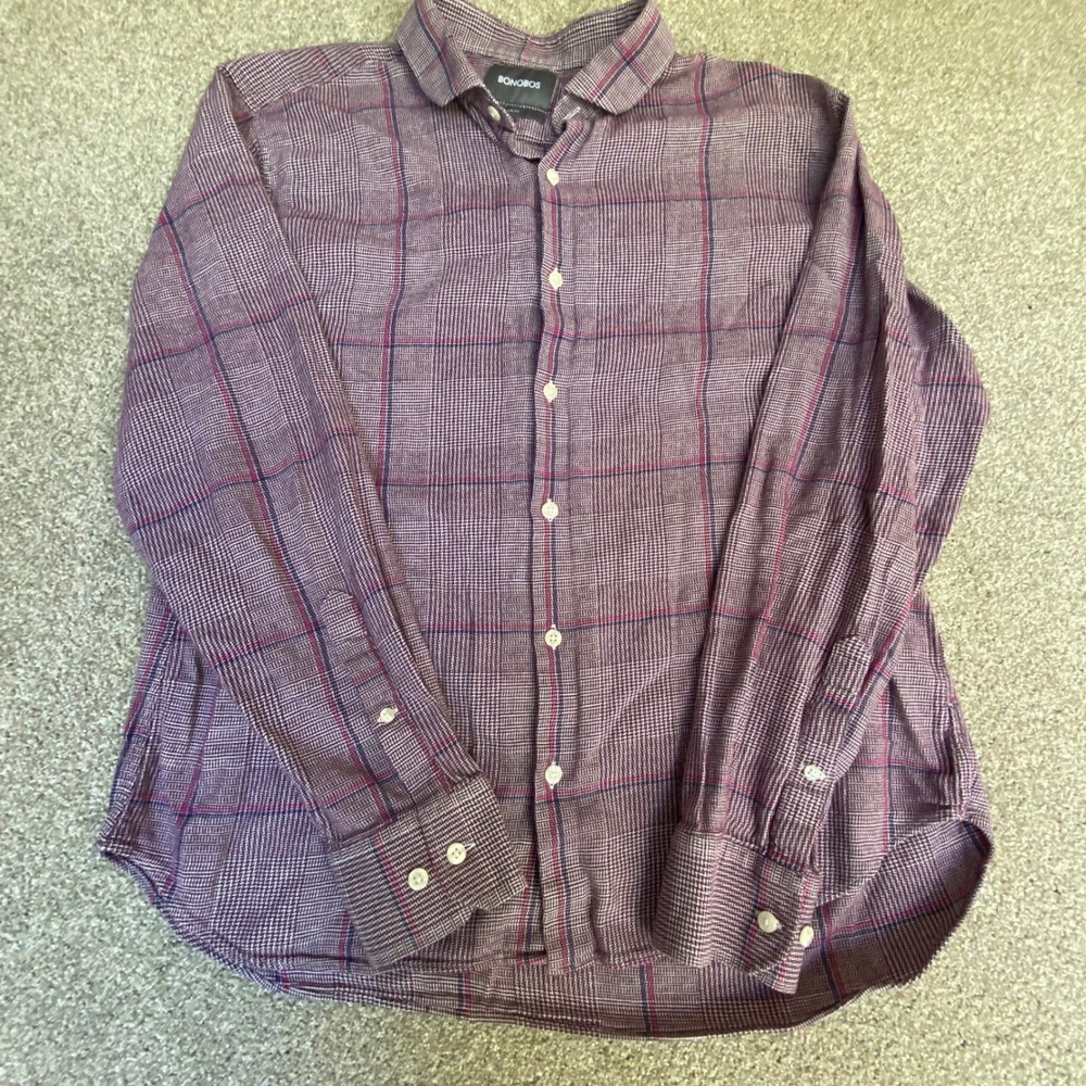 Bonobos Button Down Shirt Mens XL Purple Glen Plaid Slim Fit‎ Long Sleeve Cotton